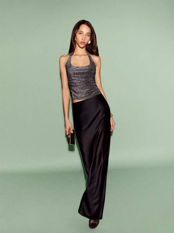 Petites Bella Satin Skirt - Black